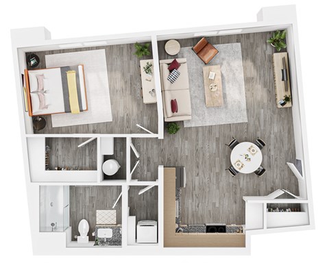 Floor plan for 1 bed, 1 bath, 769 sqft